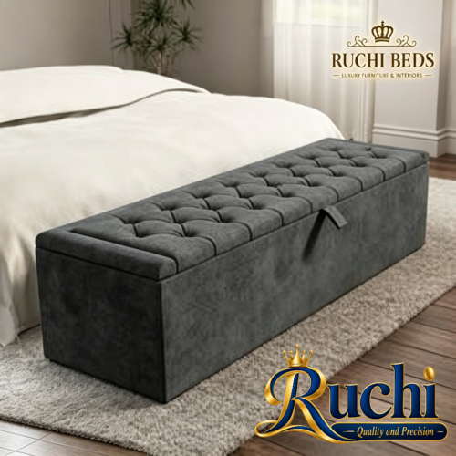 Dark Gray Tufted Velvet Dark Gray Tufted Velvet Storage Box