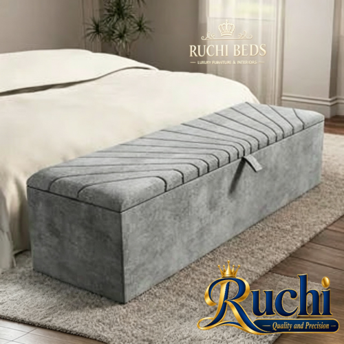 Light Gray Chevron-Stitch Velvet Storage Box